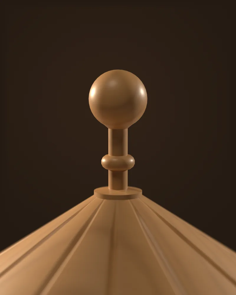 Close-up of the pointed roof and the knob on top